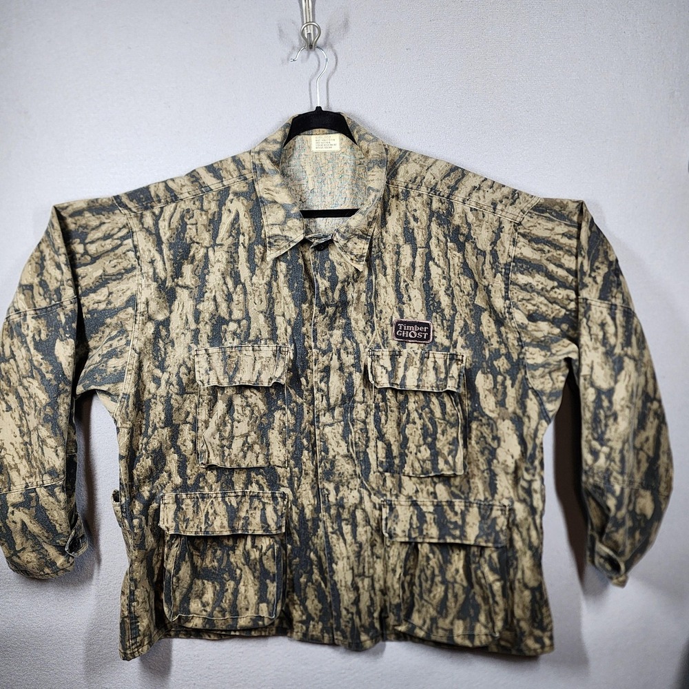 Vintage Timber Ghost Camo Combat Jacket USA Made Hunting Field Coat XL 49" Chest